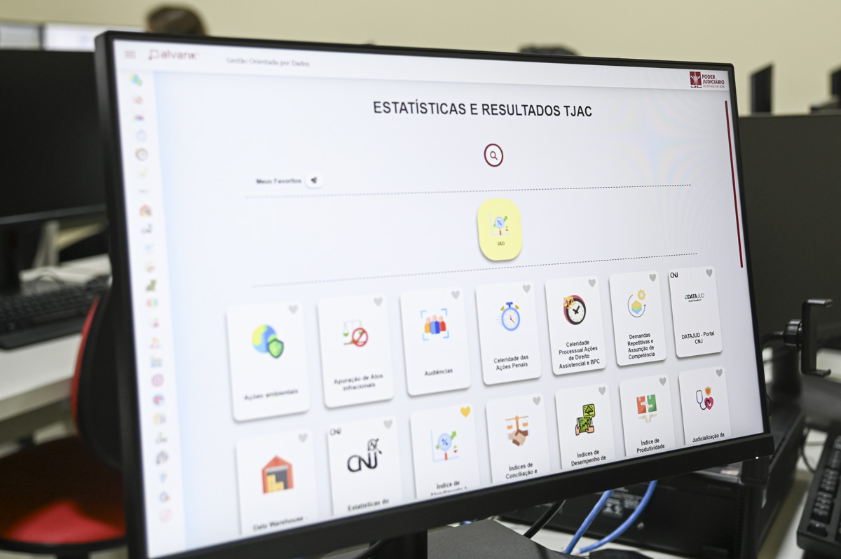 Na imagem um computador mostra uma aba que fala sobre estatísticas e resultados TJAC